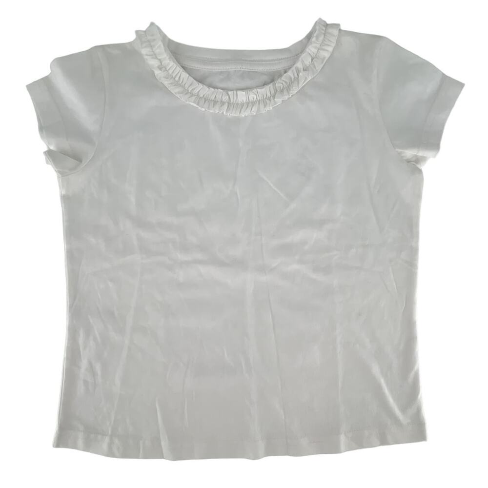 Girls Frilly White Top Crew Neck Short Sleeves No Tags